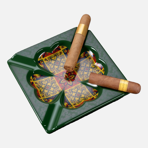 Luxury Ceramic Cigar Ashtray – Vintage Floral Pattern with 4 Cigar Slots