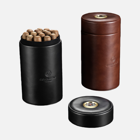 Leather Cigar Humidor Case – Airtight Travel Tube with Built-in Hygrometer for Cigar Storage