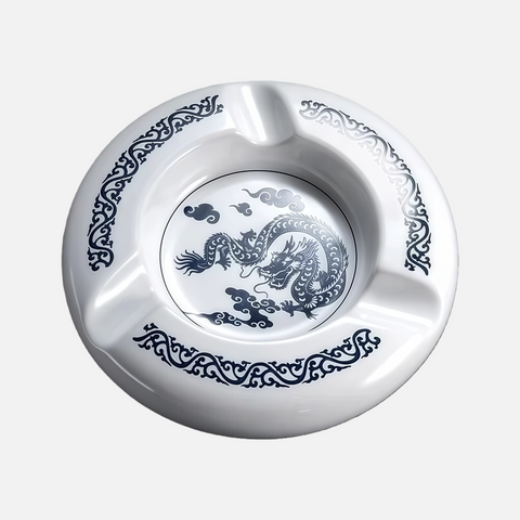 Premium Ceramic Chinese Dragon 3-Slot Cigar Ashtray – Blue-and-White Design