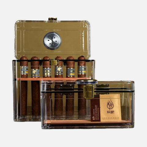 Portable Clear Acrylic Cigar Humidor – Travel Case for Cigar Storage with Hygrometer