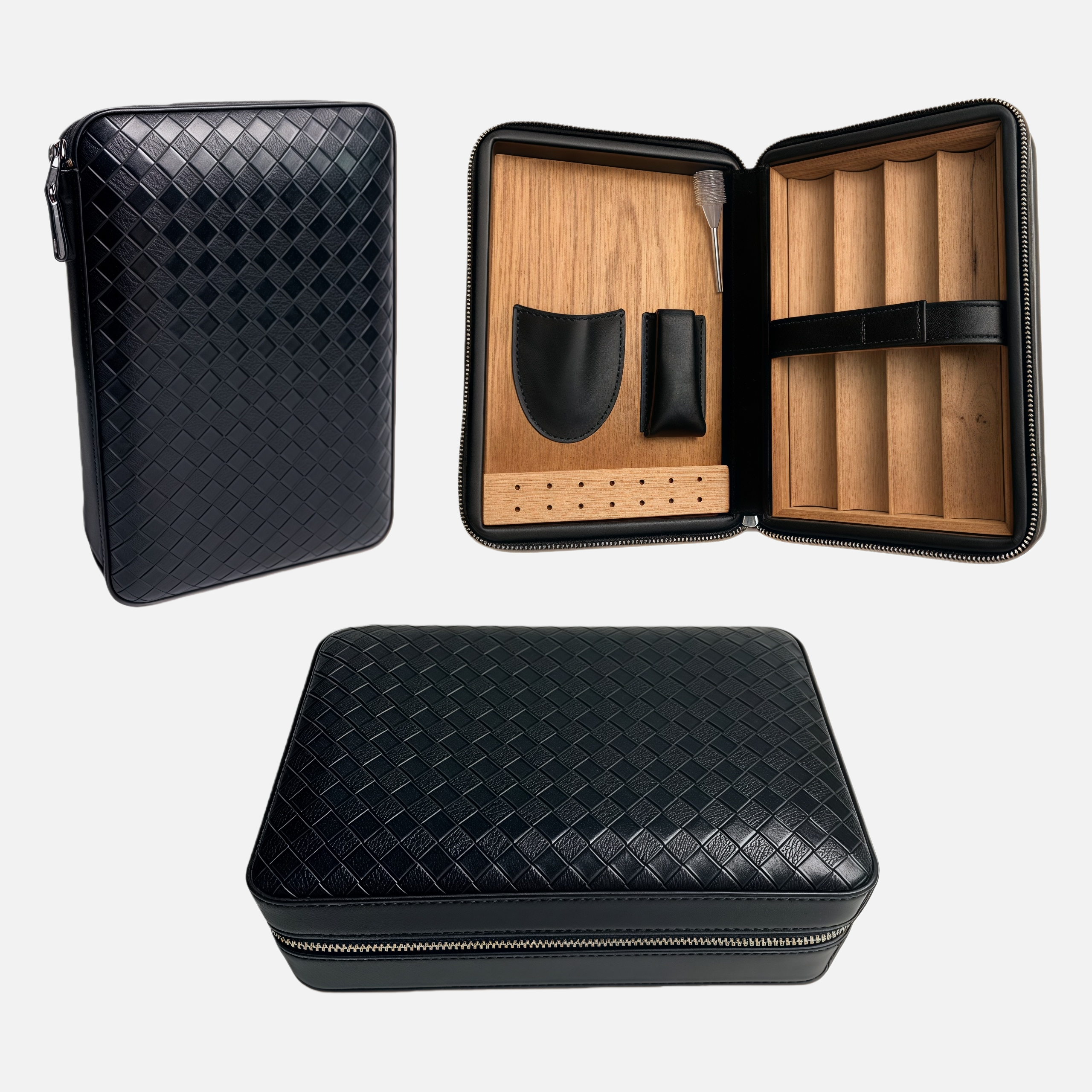 Premium Travel Cigar Humidor Case – Elegant Cedar Wood Interior with Accessories