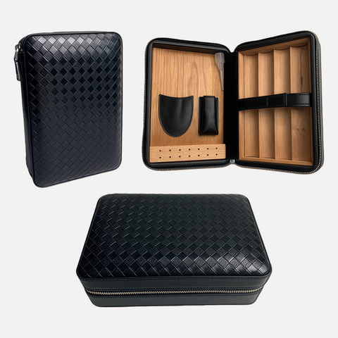 Premium Travel Cigar Humidor Case – Elegant Cedar Wood Interior with Accessories