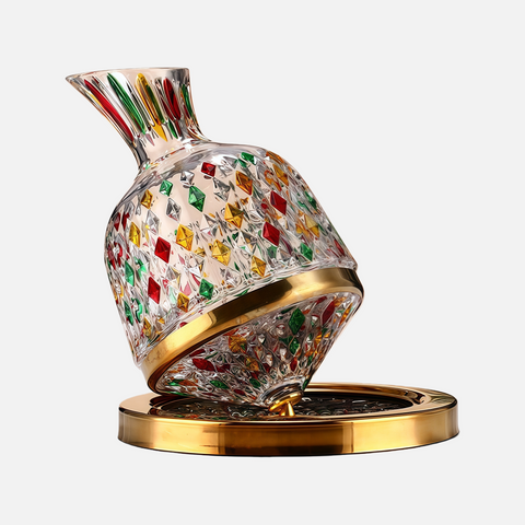 Luxury Spinning Crystal Wine Decanter Set – Handcrafted Rotating Glass with Gold Base