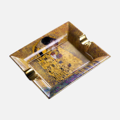 Luxury Artistic Cigar Ashtray – Gold Pattern Design with 2 Cigar Rests