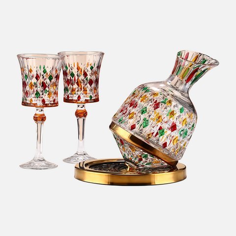 Luxury Spinning Crystal Wine Decanter Set – Handcrafted Rotating Glass with Gold Base