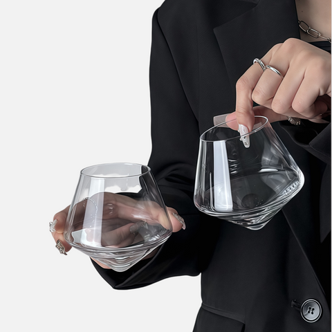 Tilted Whiskey Glass – Unique Anti-Roll Crystal Tumbler for Whiskey & Cocktails