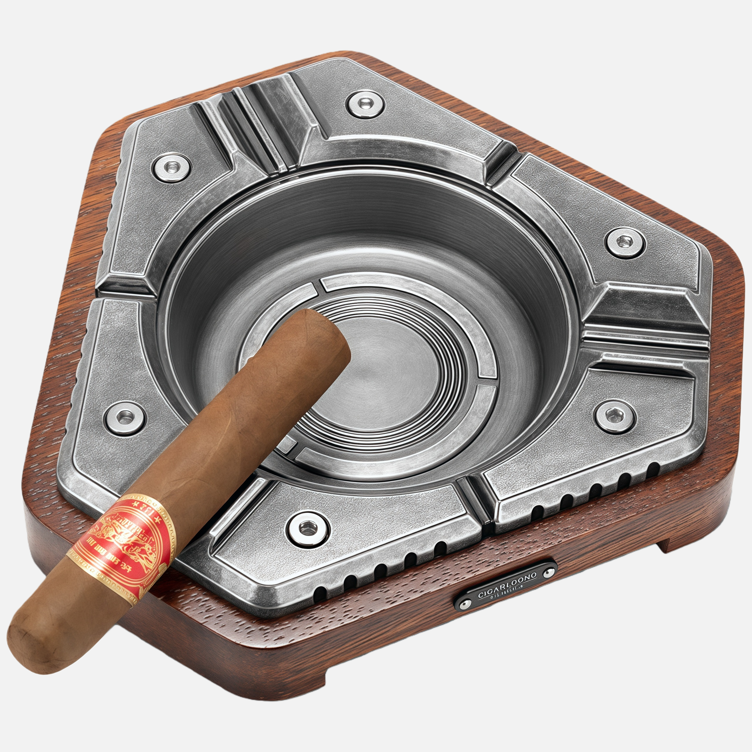 Premium Metal & Wood Cigar Ashtray – Elegant Heavy-Duty Desk Design for Cigar Enthusiasts