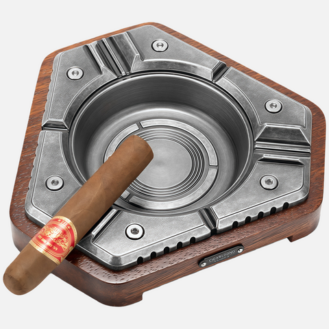 Premium Metal & Wood Cigar Ashtray – Elegant Heavy-Duty Desk Design for Cigar Enthusiasts
