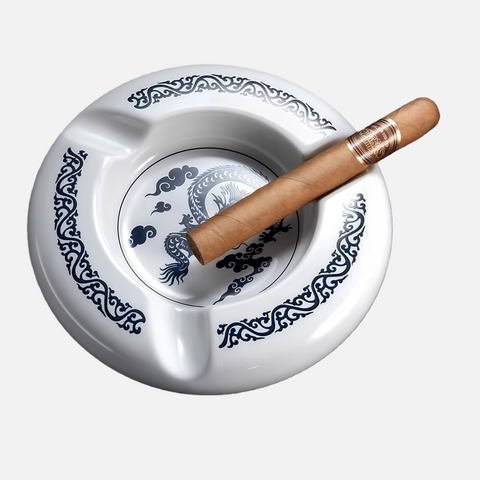 Premium Ceramic Chinese Dragon 3-Slot Cigar Ashtray – Blue-and-White Design