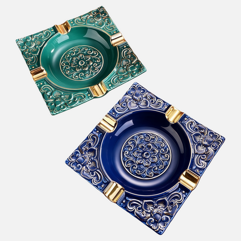 Luxury Ceramic Cigar Ashtray – Premium Embossed Design with 4 Cigar Rests