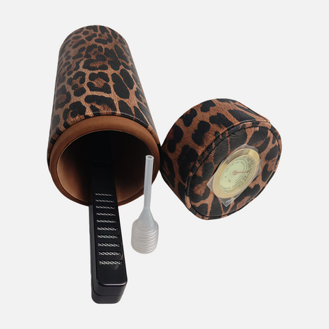 Luxury Leopard Print Cigar Humidor – Portable Travel Tube with Hygrometer & Humidifier Kit