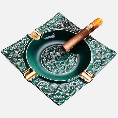 Luxury Ceramic Cigar Ashtray – Premium Embossed Design with 4 Cigar Rests
