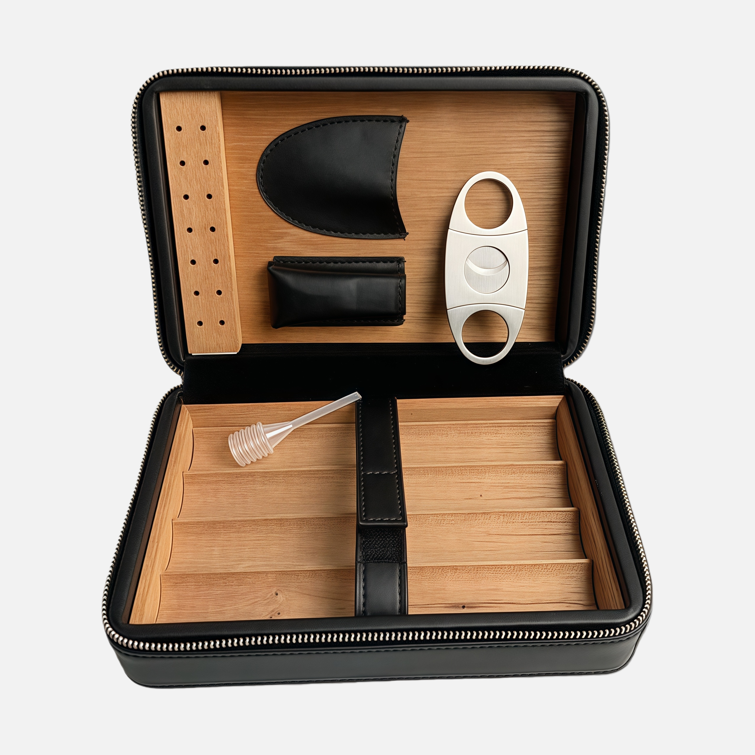 Premium Travel Cigar Humidor Case – Elegant Cedar Wood Interior with Accessories