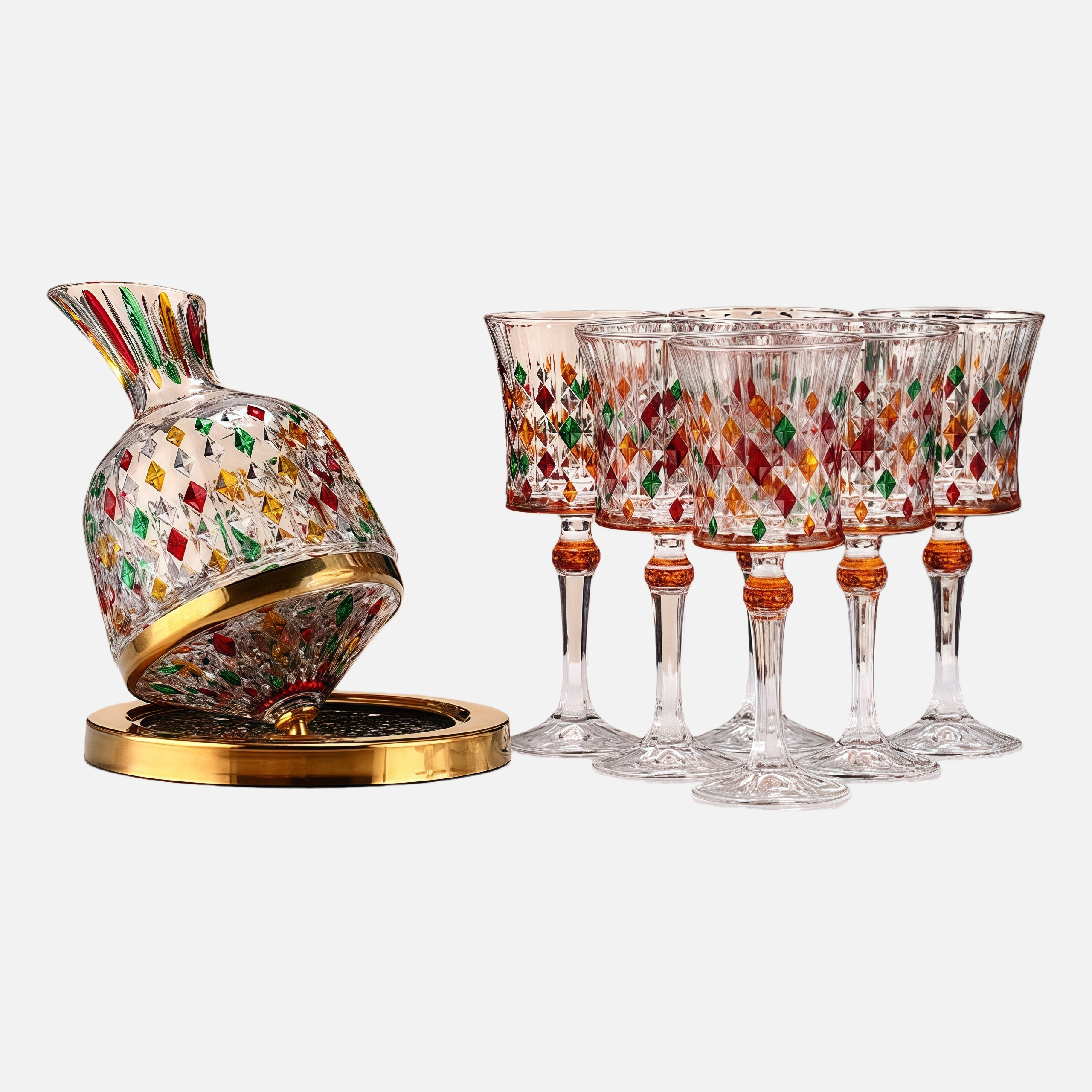 Luxury Spinning Crystal Wine Decanter Set – Handcrafted Rotating Glass with Gold Base