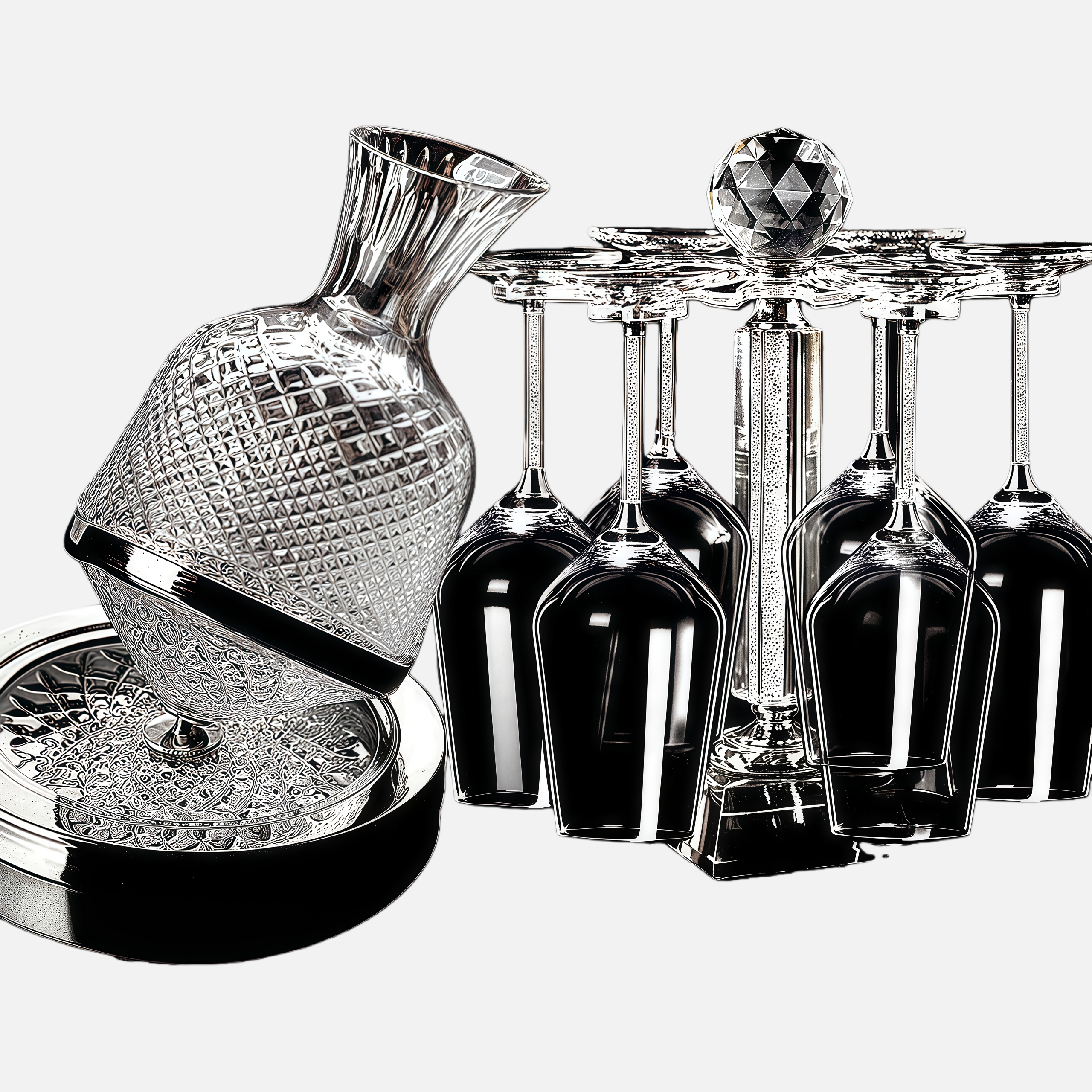 Crystal Wine Decanter Set with Glass Holder – Elegant Bar Display & Serving Set