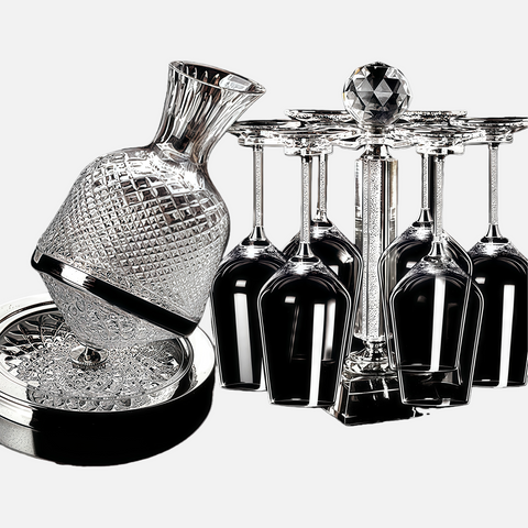 Crystal Wine Decanter Set with Glass Holder – Elegant Bar Display & Serving Set