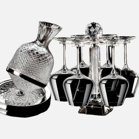 Crystal Wine Decanter Set with Glass Holder – Elegant Bar Display & Serving Set