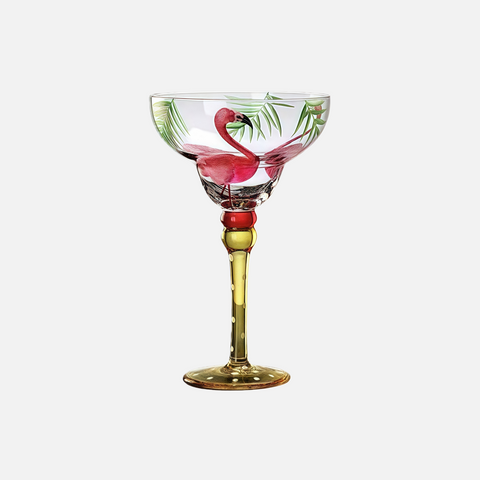 Hand-Painted Flamingo Margarita Glass – Colorful Crystal Cocktail Glass