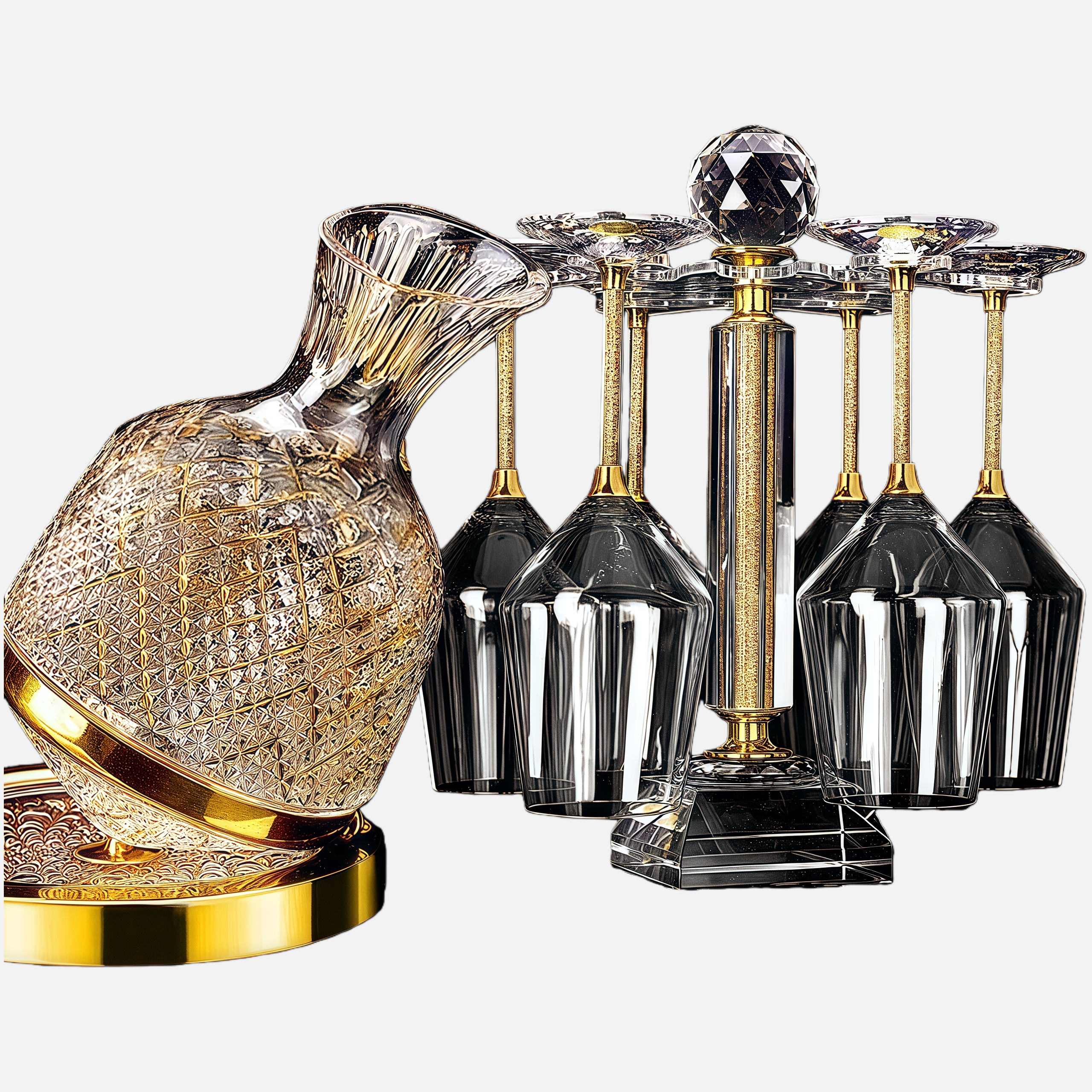 Crystal Wine Decanter Set with Glass Holder – Elegant Bar Display & Serving Set