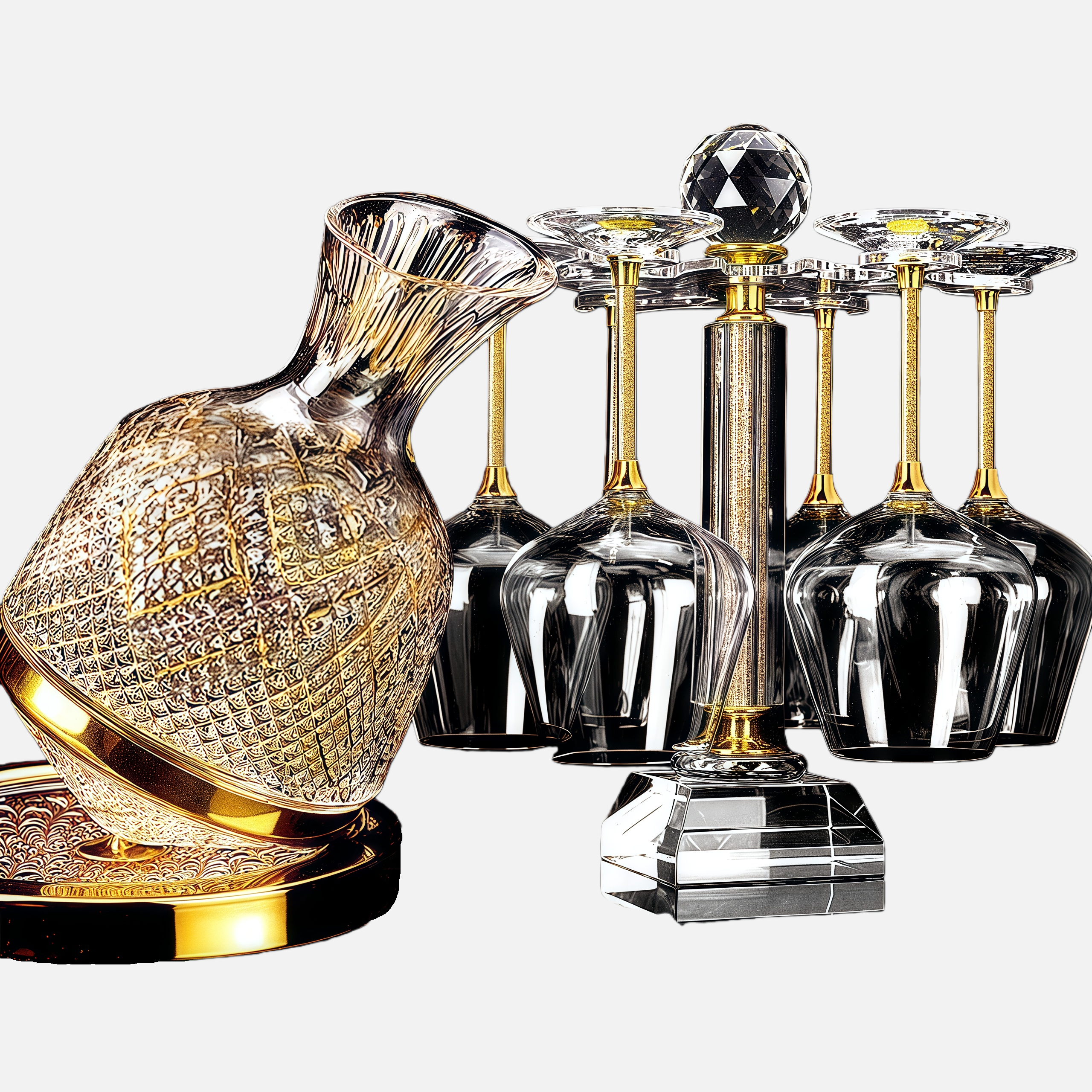 Crystal Wine Decanter Set with Glass Holder – Elegant Bar Display & Serving Set
