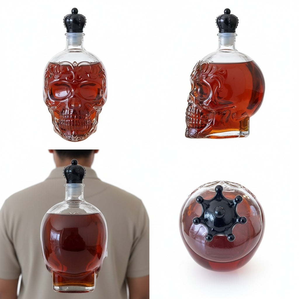 Skull Whiskey Decanter – Unique Glass Bottle for Bar Decor & Gifts