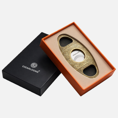 Luxury Engraved Cigar Cutter – Stainless Steel Double Blade with Vintage Design